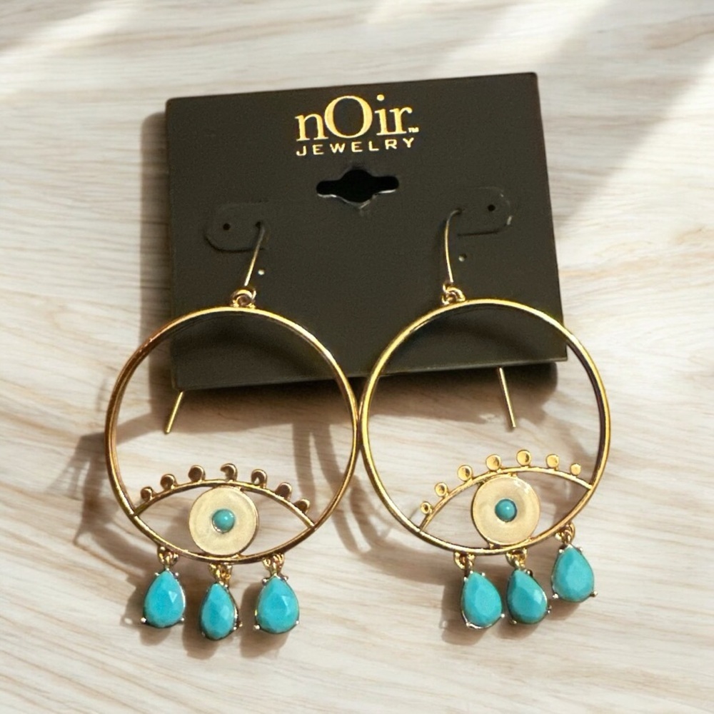 nOir Jewelry Evil Eye Hoop Earrings – Gold & Turquoise – NWT - Picture 3 of 4